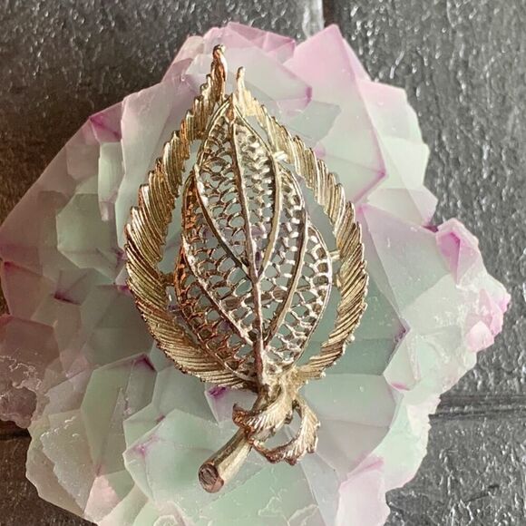 Vintage BSK Silver Leaves' Brooch, Stamped - Picture 1 of 4
